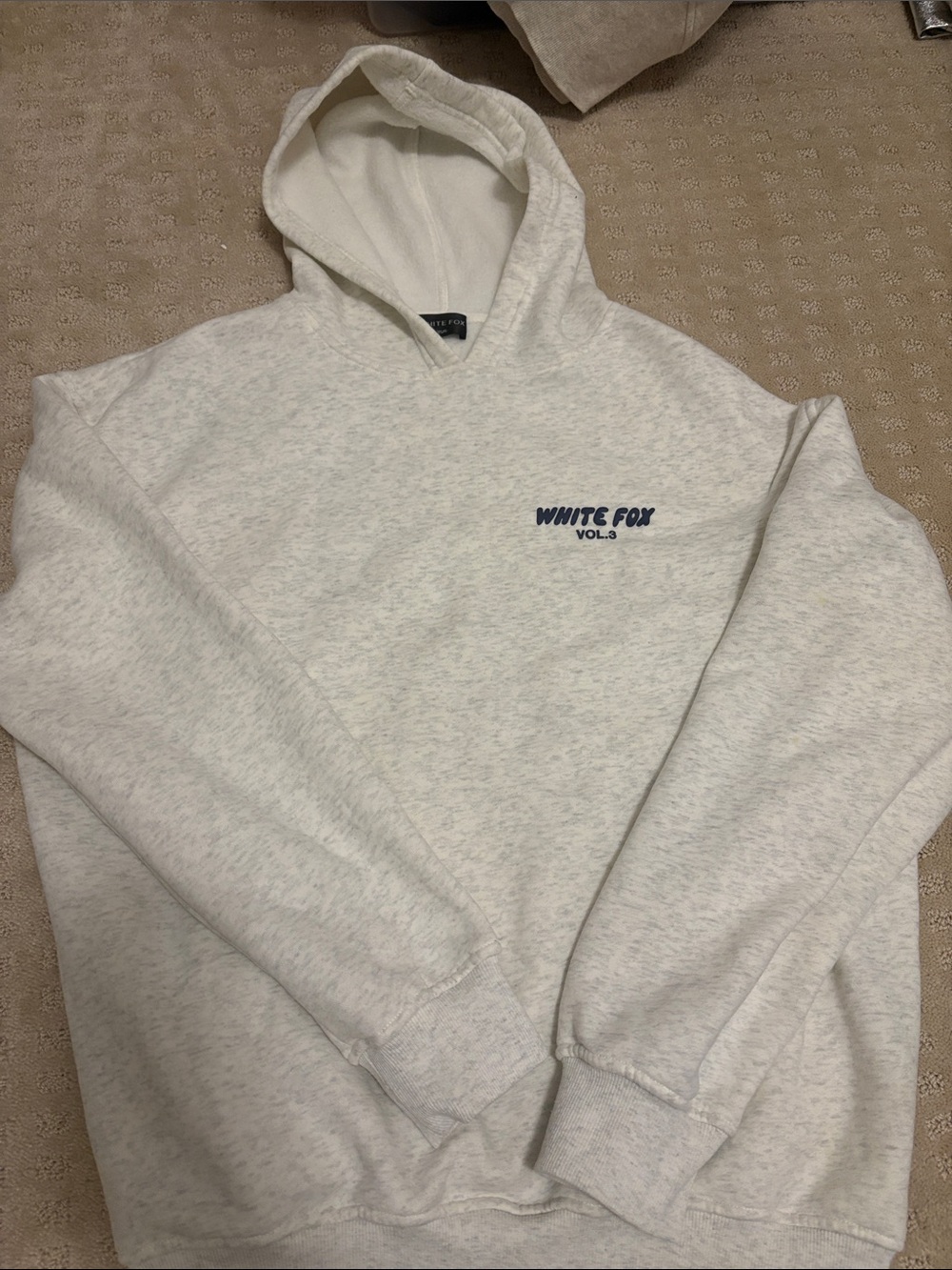 White Fox Boutique Women's Hoodie - Light Heather Cream with Navy Logo